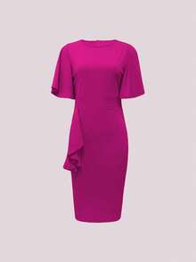 Đầm ôm sát cổ tròn, màu trơn, kiểu dáng retro mới về dành cho nữ, thích hợp cho mùa xuân/hè. - Màu Hồng Tươi - Xem 5