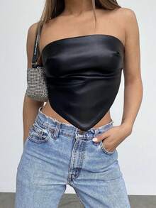 VIVINA Women's Fashionable Minimalist Solid Color Sexy Crop Top Leather Jacket, High-End Sleeveless Backless Outdoor Vacation Layering Top