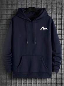 Men Letter Graphic Kangaroo Pocket Drawstring Thermal Lined Hoodie