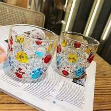 6件/4件/2件彩色Ins高美酒杯，威士忌杯，啤酒杯，搪瓷水杯，饮料杯，人工彩绘加厚玻璃水杯，适用于家庭聚会，酒吧，餐厅等场合 - 彩色 - 查看 9