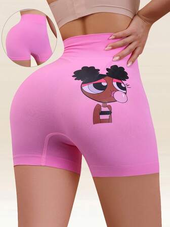 Pantalones cortos cuadrados de verano con estampado de dibujos animados en color rosa, pantalones cortos deportivos casuales de estilo europeo y americano para mujeres