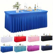 1pc / 2pcs Simple White Spandex Tablecloth, Sundress Table Cover Fit For Rectangular Dining Table, Wrinkle-Resistant Washable Stretch Patio Table Skirt, Universal For Wedding, Banquet, Party - Multicolor - View 4