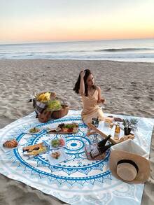 1pc New Outdoor Waterproof Anti-Sand Digital Print Picnic Blanket/Beach Towel, With Fashionable And Fresh Pattern, Suitable For Outdoor Camping And Picnic - Multicolor - View 3