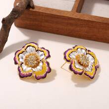 1 pereche cercei decorativi versatili pentru cadou de sărbători, cu model floral colorat, multistrat, minimalist, din metal, cu model floral