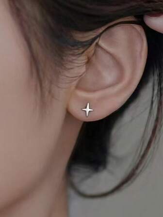 1 par de pendientes tipo botón con diseño minimalista de cruz, joyería delicada y de moda exquisita