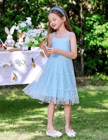 2025Toddler Girls Tulle Dress Rainbow Tutu Birthday Princess Dresses Formal Photo Shoot Outfit Summer Clothes 2-6T'Sprout Style' - 藍色 - 查看 7
