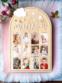 Three Styles - My First Year Wooden Milestone Photo Frame -12-Month Birthday Souvenir, Vertical Collage Style, With Leaf Design, Perfect For One-Year Photos And Monthly Milestones, Photography Props, Baby Showers - Multicolor - View 2