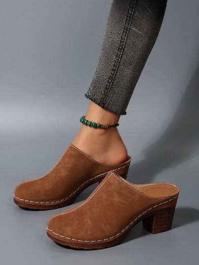 Fall/Winter 1. Elegant Women's New High Heel Pumps, Fashion Versatile Mule Slippers Suitable For Casual Daily Wear And Various Occasions,Platform Heels For Women