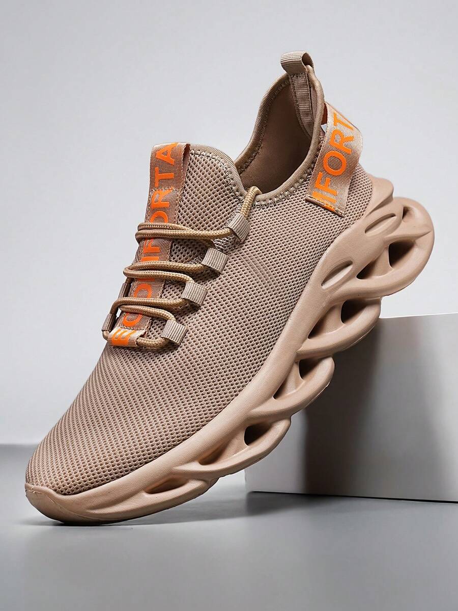 ​Men's Light Taupe Wave Sole Sneakers - COMFORT Verified All-Day Wear, Slip-Resistant Mesh Shoes For Men - 棕色 - 查看 1
