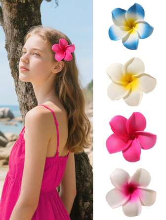4 Pcs Fashion Cute Women's Cute Yellow Plumeria Hairpins, Plumeria Suitable For Beach, Wedding, Party, Date And Daily Wear, School Stuff