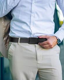 BOSTANTEN Belt Men Leather Reversible Belts Men 1 3/8 Casual Dress Pants, Two-In-One Belt - 010-全黑 - 查看 2