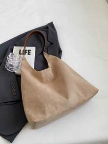 Bộ 2 trong 1: Túi đeo chéo da lộn cổ điển & Túi tote dành cho nữ, Sức chứa lớn, Cao cấp, Thích hợp để đi làm và sử dụng ngoài trời, Hàng mới về mùa thu/đông - Màu be - Xem 2