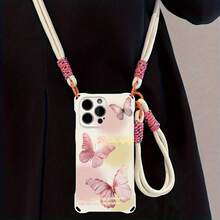 Funda para teléfono 1 pieza Una elegante correa para el hombro tipo bandolera, patrón Correa para el hombro tipo bandolera Correa de mano anticaída de cuatro esquinas Funda protectora para teléfono móvil Puede colgarse hacia atrás Funda para teléfono móvil suave adecuada para la serie 12 13 14 15 16 Pro Pro Plus - - Colores mixtos 1 - Ver 5