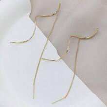 1 Pair Fashion Wave Shape Long Wire Earrings For Women 18k Gold Plated - 金子 - 查看 3
