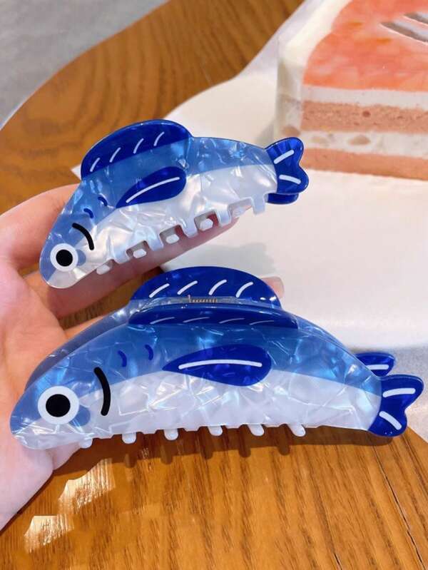 1pc Cute Sardine Hair Claw Clip, Large Size Suitable For Thick Hair, Shark Shaped Hair Accessory