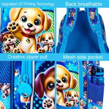 3PCS Girls Dog Bookbag, 16" Kids Backpackwith Lunch Box, School Bag For Elementary Prechool Toddler