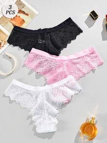3-częściowe seksowne, słodkie, koronkowe stringi damskie z kokardką, półprzezroczysta bielizna z niskim stanem, czysty francuski, dojrzały urok, romantyczne majtki retro, lekkie, miękkie, wygodne, odpowiednie na prezenty do domu i na zewnątrz