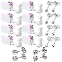 8 pezzi Piercing per orecchie monouso con orecchini a perno incorporati e 4 pezzi di orecchini con zirconia cubica - Kit di piercing per orecchie semplice e facile da usare