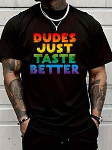 Gay Dudes Just Taste Better Rainbow Pride Flag LGBTQ Men T-Shirt Vintage Shirts Graphic Tees Men Camisas Para Hombre Funny Shirts Printed & Shipped In USA - 黑色 - 查看 1