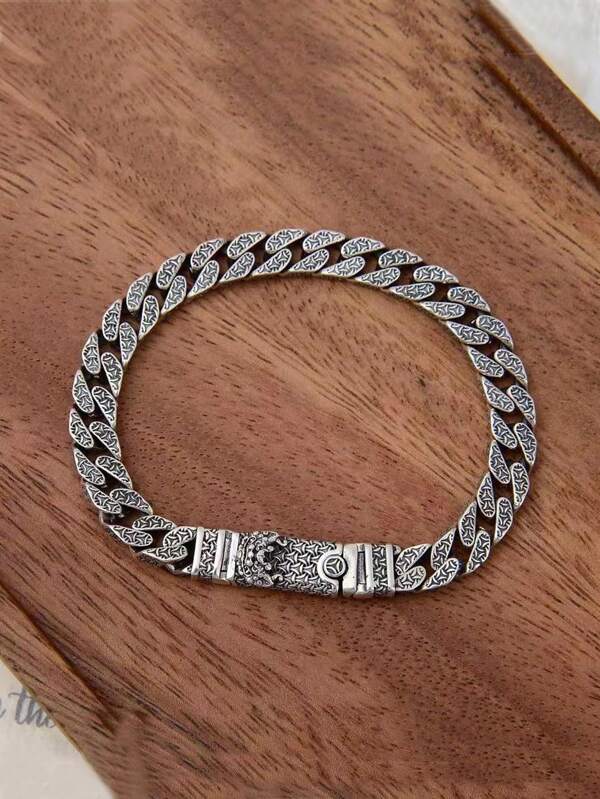 1pc Fashionable Vintage Tang Dynasty Lion Dance Mountain Pattern Charm Bracelet, Luxury Casual Jewelry Gift For Men