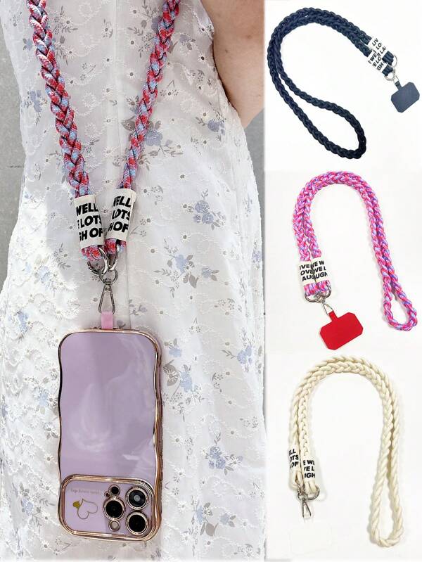 1pc Multi-Color Braided Lanyard, Adjustable Crossbody Strap For Backpack, Comes With Random Color Phone Holder