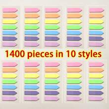 140 Sheets Of 1 PET Arrow Index Sticker Book Topic Label Paper Translucent Plastic Sticky Notes,School Supplies,Back To School