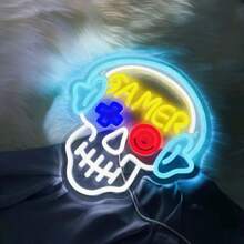 GAMER Skull-Shaped LED Neon Sign - USB Powered, Perfect For Game Rooms, Bedrooms & Bars, Wall Decor Gift For Gamers Halloween Decor Light Home Decor Party Decor Halloween Decoration Room Decor Halloween Garden Decor For Gift Fairy