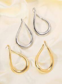 1 对不对称水滴双圈扭曲简约环状耳环，时尚百搭设计