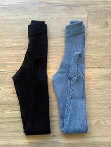 2 Piece Kit Women's Turim Modal Ribbed Trousers With Knitted Foot Winter Comfortable Leggings - 黑色和藍色 - 查看 1