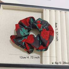 3pcs Women Flower Crown Rose Print Hair Tie, Multicolor Simple & Fresh For Daily Ponytail, Made Of Polyester Fiber, Elegant, Scrunchy Hair Ties, Hair Bobbles