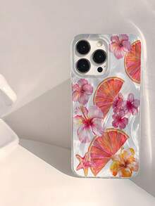 Flower 1pc Minimalist Blue Floral Pattern Shiny Waterproof Shockproof Anti-Slip Soft Protective Phone Case Compatible With Apple Phones - Multicolor - View 1