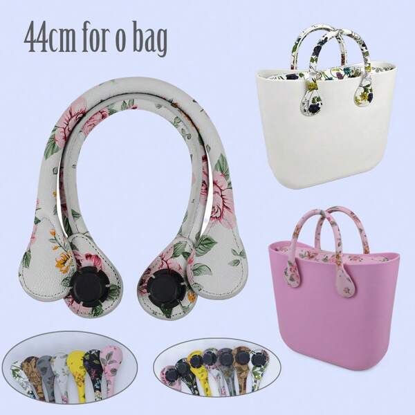 1 par de nuevos accesorios de asas de cuero de PU con estampado floral redondo corto para la mini bolsa O