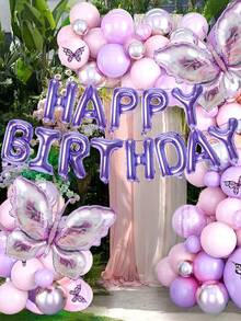 13/86 件 16 英寸紫色生日快乐气球套装，大号蝴蝶铝箔气球和紫粉色乳胶气球适合生日派对，蝴蝶主题装饰 - 彩色 - 查看 5