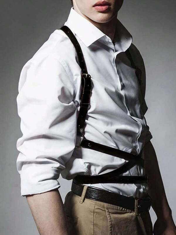 Black Leather Chest Belt For Men's Bar And Night Club ; Sexy Undergarment Accessories; Versatile European And American Suspender T-Shirt Shirt
