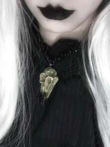 1pc Unique Gothic Black Crow Bone Pendant Necklace, ABS Resin Unisex Decorative Necklace Suitable For Halloween, Party, Special Occasions - Black - View 6