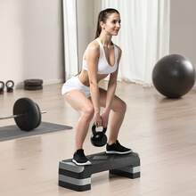 Aerobic Exercise Step Platform, 28-Inch Workout Aerobic Stepper, Height Adjustable Fitness Training Step Deck Trainer With 4 Risers, Non-Slip Surface Bench For Home Gym Cardio Strength, Gray - Gray - View 9
