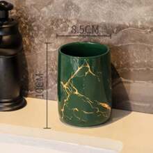 Couple's Mouthwash Cup, High-End Toothbrush Holder, Bathroom Storage Rack, Simple And Creative Couple's Gargle Cup, Ceramic Toothbrush Cup, Marble Pattern Handleless Mouthwash Cup Home Bathroom Decor Summer Back To School