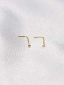 6pcs 925 Sterling Silver Nose Rings Studs L Shaped Nose Piercing 1.5mm Clear Crystal For Women Men 24G