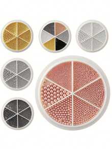 6 合 1 混合金属珠套装，用于美甲装饰，金色银白色美甲金属迷你珠，指甲鱼子酱珠 0.8-1.5 毫米 3D 设计珠宝，适用于指甲 DIY 装饰配件 6 种尺寸 - 彩色 - 查看 1