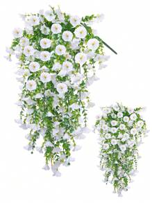 1/2/4 piezas Plantas artificiales colgantes de eucalipto y gloria de la mañana de seda, resistentes a los rayos UV, plantas verdes para decoración de aniversario, graduación, ceremonia de boda, fiesta familiar, oficina, porche, jardín, patio y pared en primavera/verano