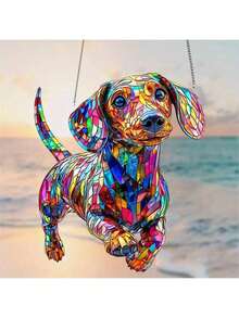 1 件亚克力腊肠犬窗饰 - 彩色塑料亚克力腊肠犬捕光器，动物主题墙饰，卧室、厨房、户外花园家居装饰，爱狗人士的乔迁礼物