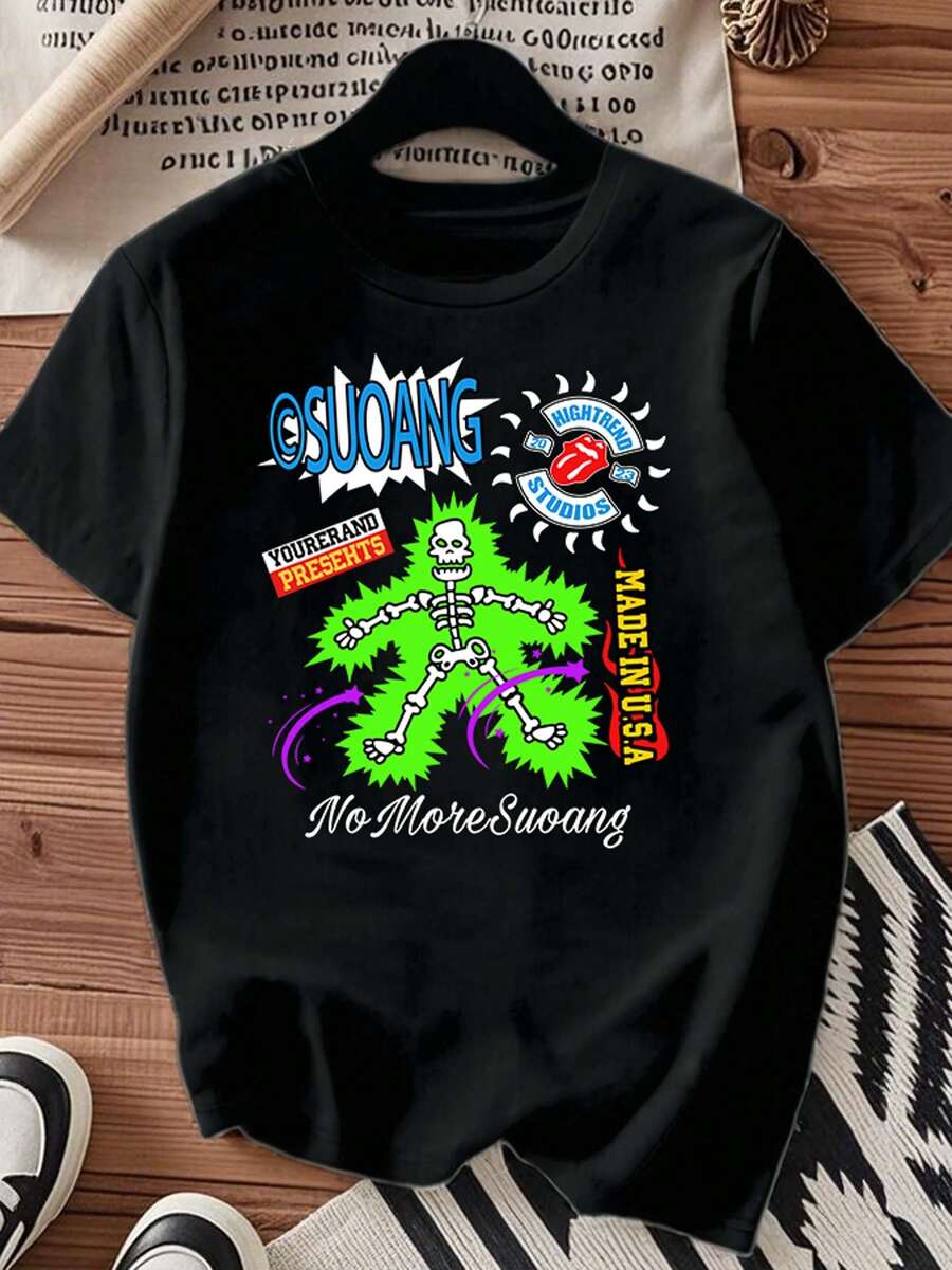 One piece shirts summer tops cotton  clothes women camisas de mujer lindas Camiseta negro blanca de algodón 180gestampado de esqueletoimpresión de alta calidad en algodóncuello redondocorte básico holgadohombres y mujerestranspirableversátillavable a máquinacómodatalla S ~ 3XLdiariacasualdeportivaimprescindible para el veranotendencia Hightrend StudiosMade in U.S.A. - Negro - Ver 1