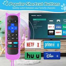 paquete de 3 fundas suaves de silicona con 2 paquetes de control remoto de repuesto para televisores inteligentes universales compatibles con las series Hisense, Sharp y Onn Roku, no para Roku Stick y Box - Paquete de 2 controles remotos, cubierta azul, cubierta morada y cubierta verde - Ver 5