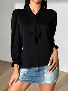 Blusa de Seda Suave y Confortable para Mujer - Estilo Chique para el Día a Día - Negro - Ver 2