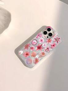 Flower 1pc Minimalist Blue Floral Pattern Shiny Waterproof Shockproof Anti-Slip Soft Phone Case Protective Cover Compatible With Apple - Multicolor - View 2
