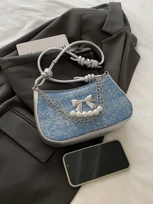 热销西部牛仔补丁风格女士单肩包，欧美秋冬时尚配饰钱包新品，非常适合日常出游、通勤、逛街。 - 寶藍色 - 查看 6