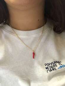 1pc Cartoon Cute Red Chili Pepper Pendant Necklace, Clavicle Chain Jewelry Decoration - Multicolor - View 3