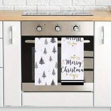 Set de 2 prosoape cu tematică de Crăciun, concepute cu un model simplu de brad de Crăciun, lavabile la mașină, rezistente la căldură, absorbante și reutilizabile, potrivite pentru decorarea camerei, prosoape de bucătărie și baie, decorarea petrecerilor, decorarea casei și un cadou ideal de Crăciun.