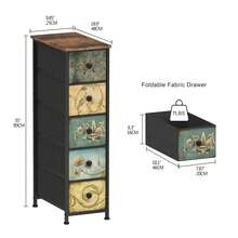 Slim Storage Dresser With Floral Fabric Drawers, Vertical Skinny Cabinet For Small Spaces, Bathroom, Bedroom, Entryway Organizer, 5 Drawers - 彩色 - 查看 3