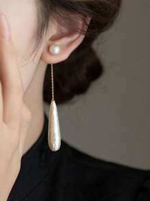 CVNANA 2 piezas Pendientes elegantes franceses con textura de gota de agua y perlas falsas para mujeres, diseño exclusivo de alta gama de doble uso | Pendientes de boda nupciales | Adecuados para que las mujeres los usen, exquisitos, lujosos y elegantes, apropiados para todas las ocasiones, un regalo ideal